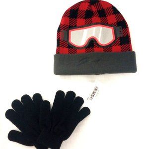 Spotted Zebra Boy's PLAID SKI MONSTER Hat Cap & Mitten  (4-7 Years).